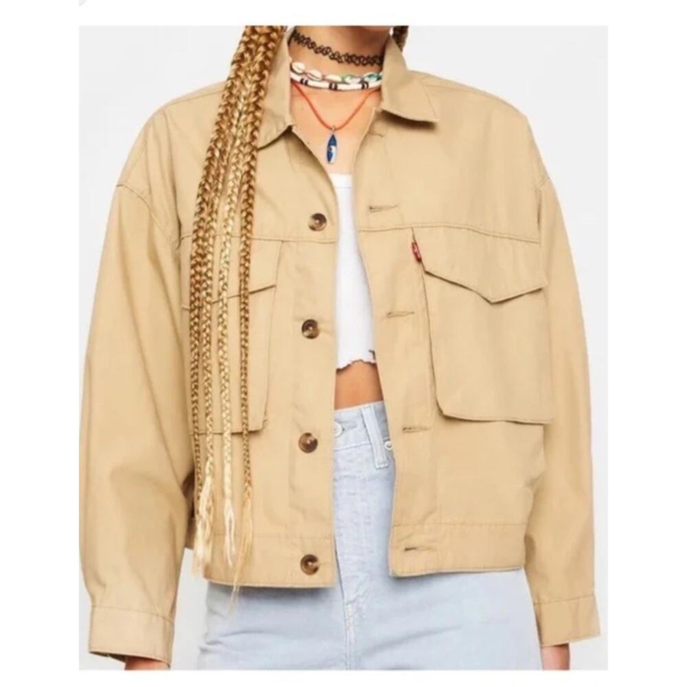 Levi's Utility Loose Trucker Jacket Khaki‎ Tan Womens XS Cotton Oversized